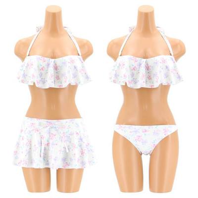 ナチュラルフラワープリント　ワイヤーバンドゥ 3点セット水着 9号