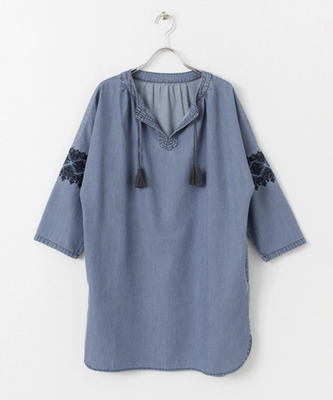 デニム刺繍ボックスワンピース