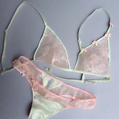 Non-Wire Triangle Bra & Thong Panty Lingerie Set