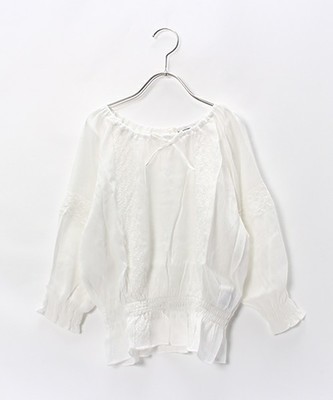 レースつき部分シャーリングデザインチュニック