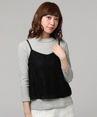 ボトルネックインナー×花柄レースビスチェセット