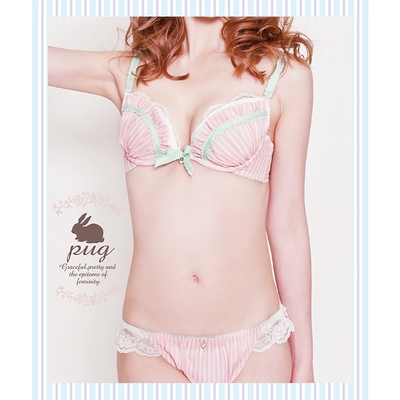 ストライプ＆ふりふりリボン３／４カップブラ＆ショーツ