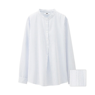 レーヨンエアリースタンドストライプブラウス（長袖）