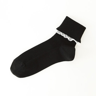 1×1リブ折り返しレースショートソックス