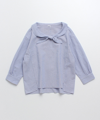 シアサッカーストライプ　スカーフブラウス