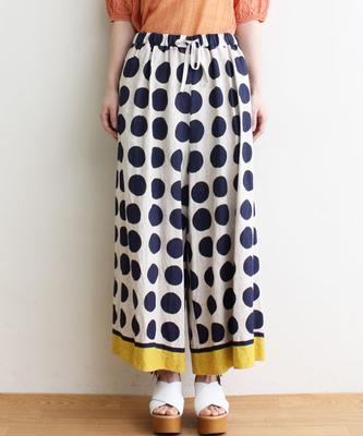 レーヨン/麻キャンバス　大玉DOTプリント