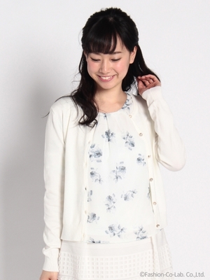 花柄袖フレアブラウスアンサンブル