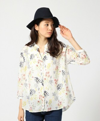 ギャザープリントブラウス8分袖