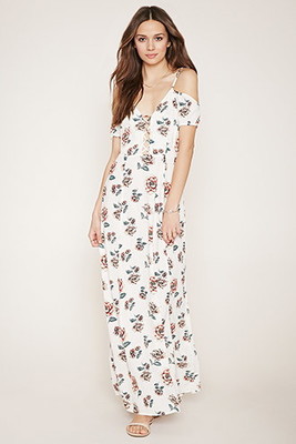 FOREVER 21 フラワーオフショルダーマキシワンピース