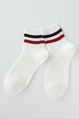 綿混リブ2本ラインソックス