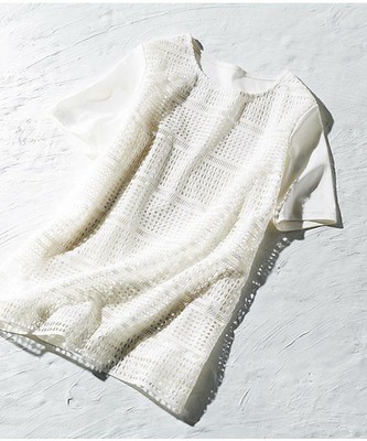 ＩＥＤＩＴレーベルコレクション　幾何学レースが華やですか大人ホワイトレーストップス