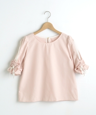 ストライプボリューム袖ブラウス