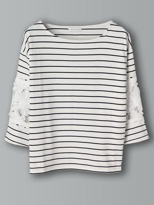 5S 袖レース切替ボーダープルオーバー