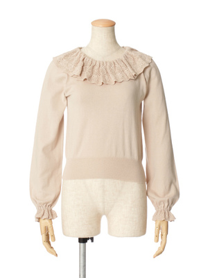 クロシェ風フリルニットプルオーバー