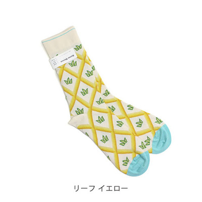 ボン・メゾン／レディースソックス「リーフ・マリン」（リーフ イエロー）