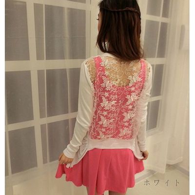 sweet系必須♪バックレースカーディガン★6色/2015春夏/ニット/ロング/ブルゾン/モモンガ/ヒョウ柄/モヘア/ロングニット