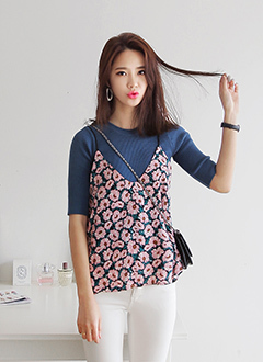 フラワーパターンVネックビスチェ