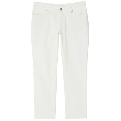 オーガニックコットンストレッチデニムテーパードボーイフレンド アンクル丈