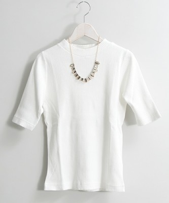 WEGO(ウィゴー) リブボトルネック5分袖Tシャツ