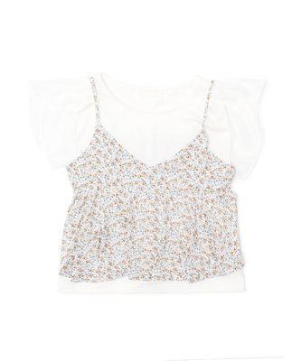 シフォン袖プルオーバー+プリントキャミ