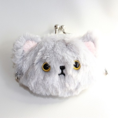 がま口 猫 ミュー グレー 