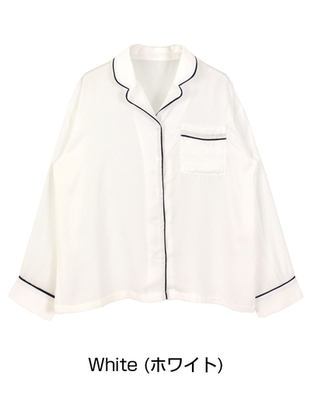 パウダーサテンパイピングパジャマシャツ