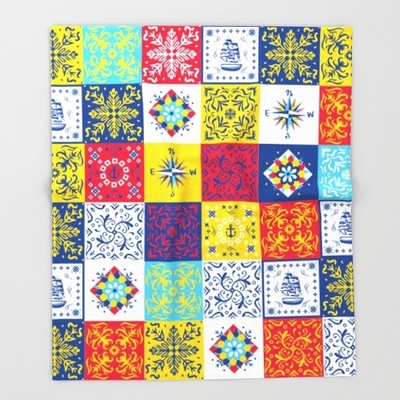 タイル柄 ブランケット