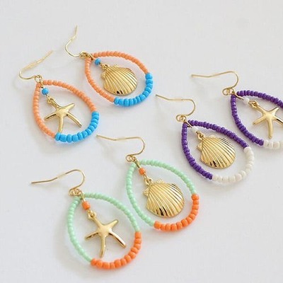 3色展開 貝殻 ビーズ フープピアス