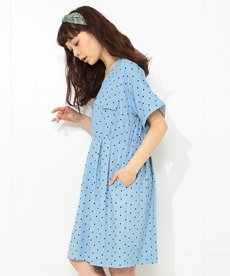 CAROLINA GLASER / デニムドット Vネック ワンピース