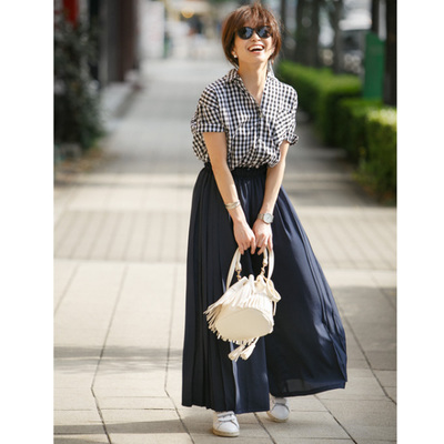 斎藤寛子コラボ【Pleats wide pants】レディース　プリーツ　パンツ