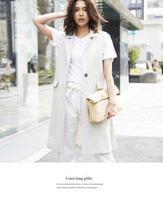 【Linen long gillet】レディース　麻　ジレ