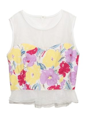 Lily Brown (リリーブラウン)  大花オーガンジ切り替えトップス