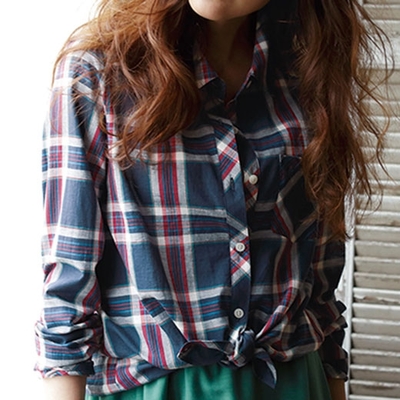 綿麻チェックシャツ