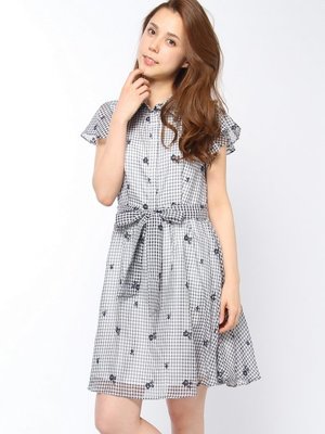 フラワー刺繍ラッフルシャツワンピ