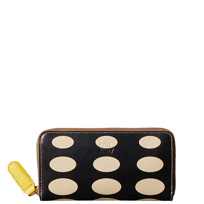 Oval Printed Big Zip Wallet Black