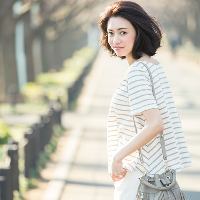 【Hem flare border tops】レディース　フレア　ボーダー　トップス