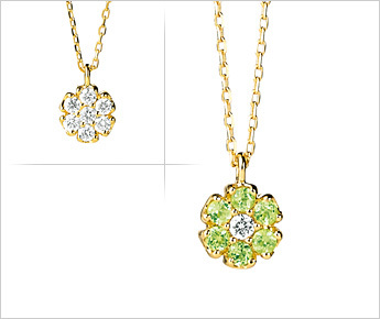 K18YG ペリドット/ダイヤモンドネックレス