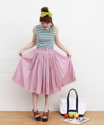 ○80ボイル しわ加工 たっぷりギャザースカート