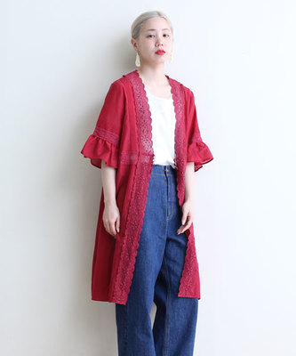 ○コットンシルク ローン レース × ピンタック Vネック 羽織ワンピース