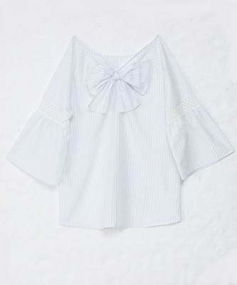 ストライプバックリボンブラウス