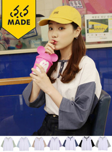 配色ポイントヘンリーネックTシャツ