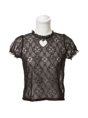 バックリボンパフ袖レース襟ハートカットレーストップス