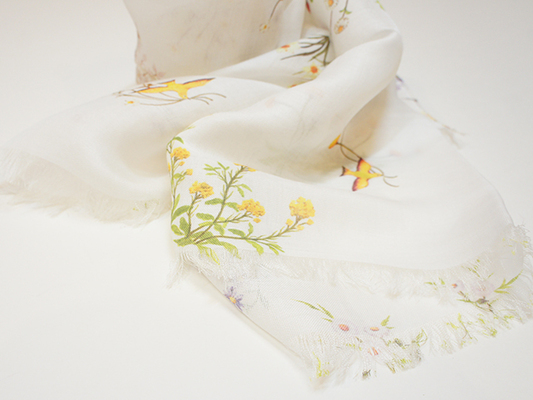 four seasons print scarf silk ramie