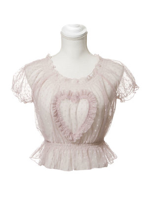 ハートフリルシアードットチュールパフブラウストップス