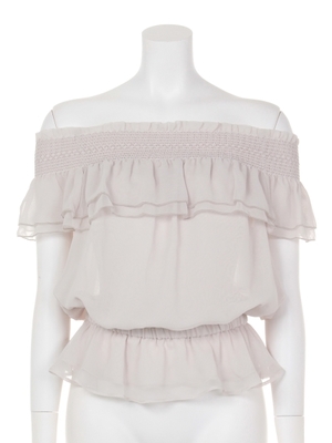 スモッキングオフショルブラウス