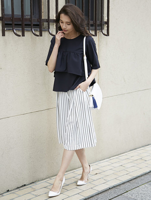 レディース　ストライプ　ガウチョ