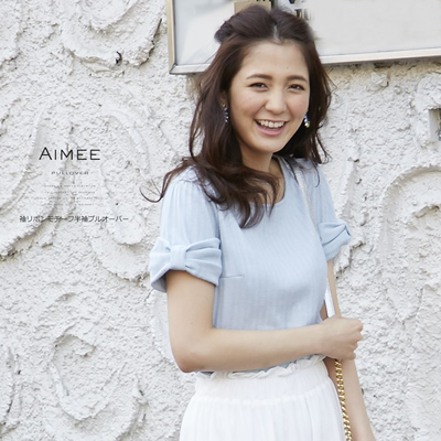 袖リボンモチーフ半袖プルオーバー