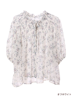 小花柄シャーリングブラウス