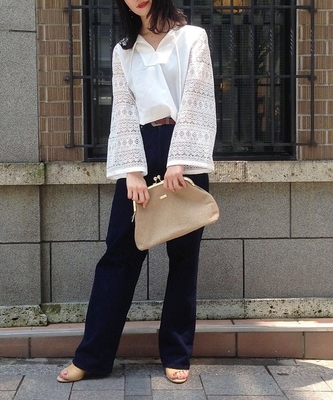 レース切り替えスモッグブラウス