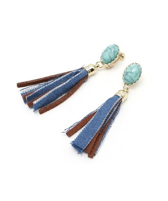 デニムフリンジイヤリング